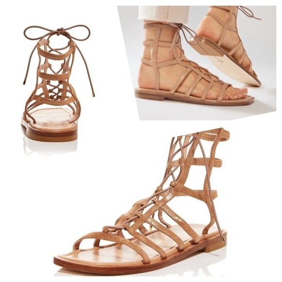 STUART WEITZMAN Kora Lace Up Sandal In Tan Shimmer size 36 US 5.5 B New in Box - Picture 7 of 13